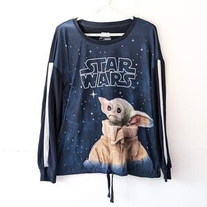 Star Wars Women's Navy Long Sleeve Tee with Yoda ~ Size Large